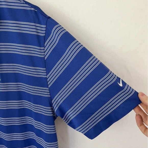 Nike Golf Tour Performance Polo Shirt Mens Medium Blue Striped DRI-FIT Sugarloaf - Picture 3 of 8